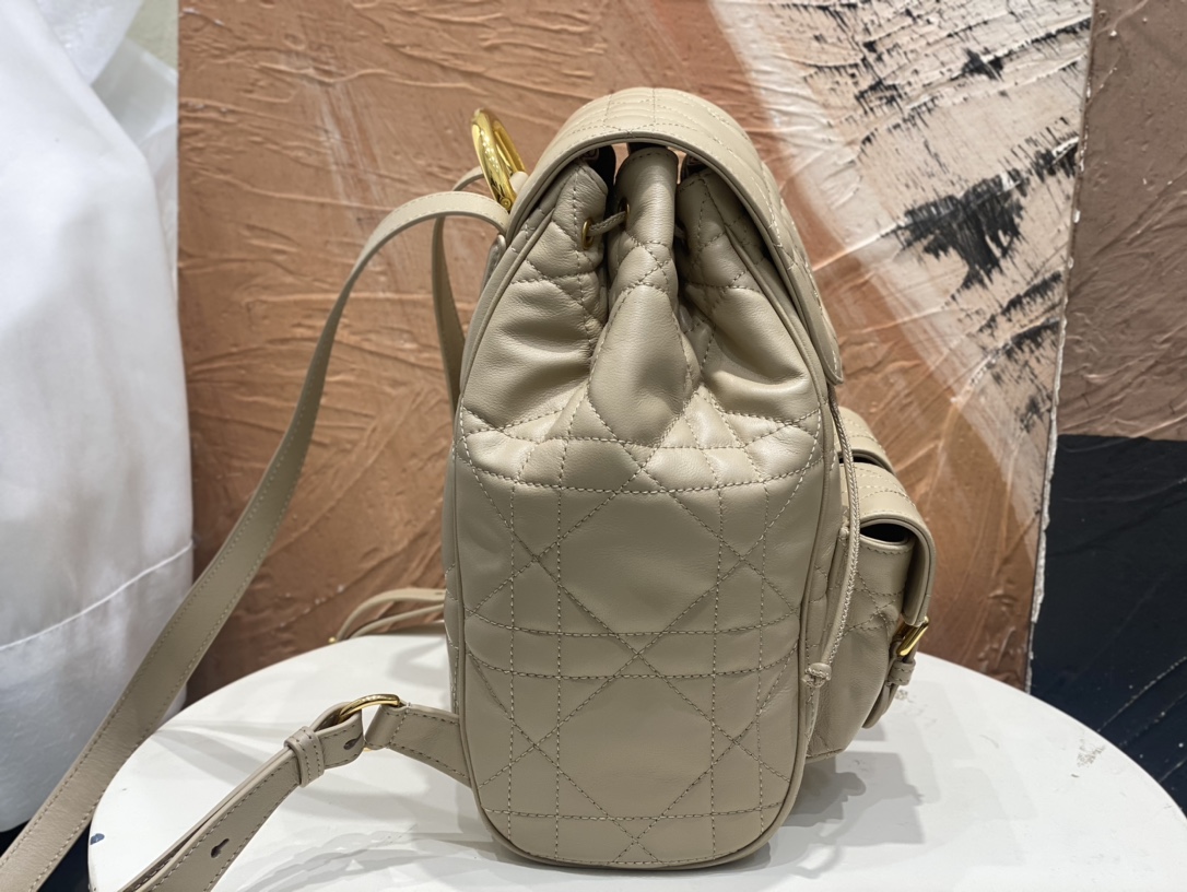 Medium Dior Caro Backpack Powder Beige Macrocannage Lambskin